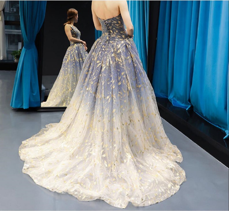 Elegant Off the Shoulder Blue Long Sleeves Beaded Side Slit Prom Dress –  Musebridals